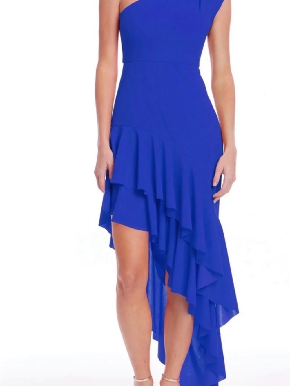 Badgley Mishka Cobalt Blue One-Shoulder Asymmetrical Ruffle Dress